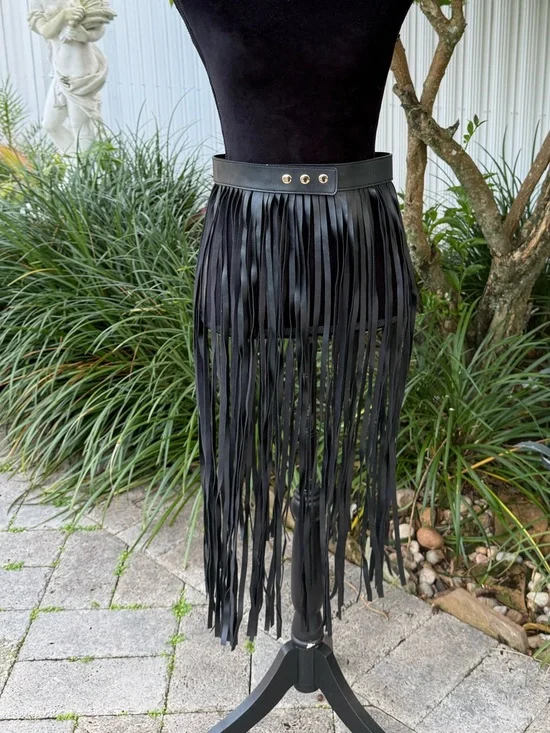 Black Fringe Leather Belt - Picture 6 of 6